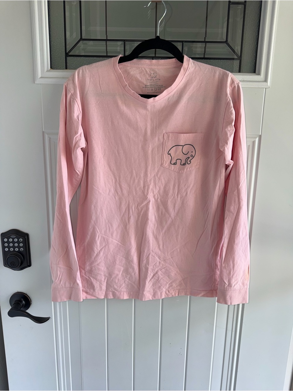 ivory ella Kids Long-Sleeve Pocket Tee in Light Pink with Elephant